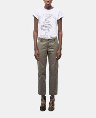 The Kooples FEMME OLIVE NIGHT pantalon droit patchwork kaki