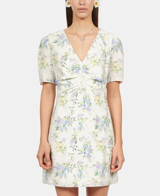 The Kooples DAMEN LIGHT BLUE/WHITE kurzes kleid mit raffungen und print