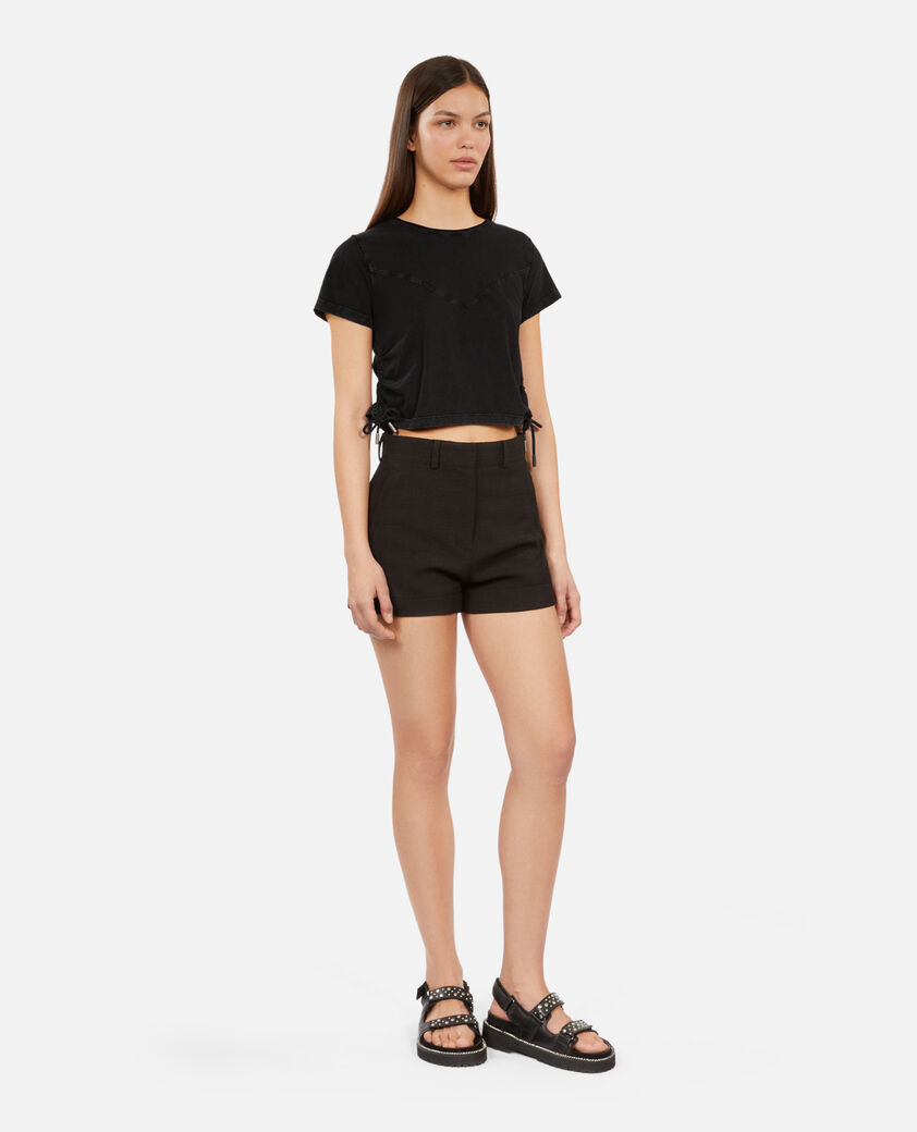 The Kooples WOMEN BLACK WASHED black t-shirt with lacing