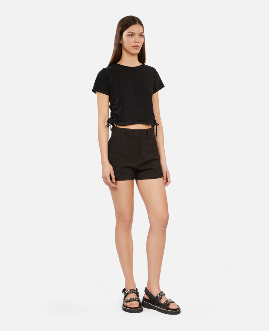 The Kooples F BLACK WASHED black t-shirt with lacing