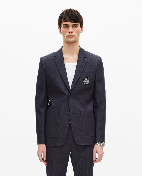 The Kooples MEN NAVY blue denim-effect suit jacket