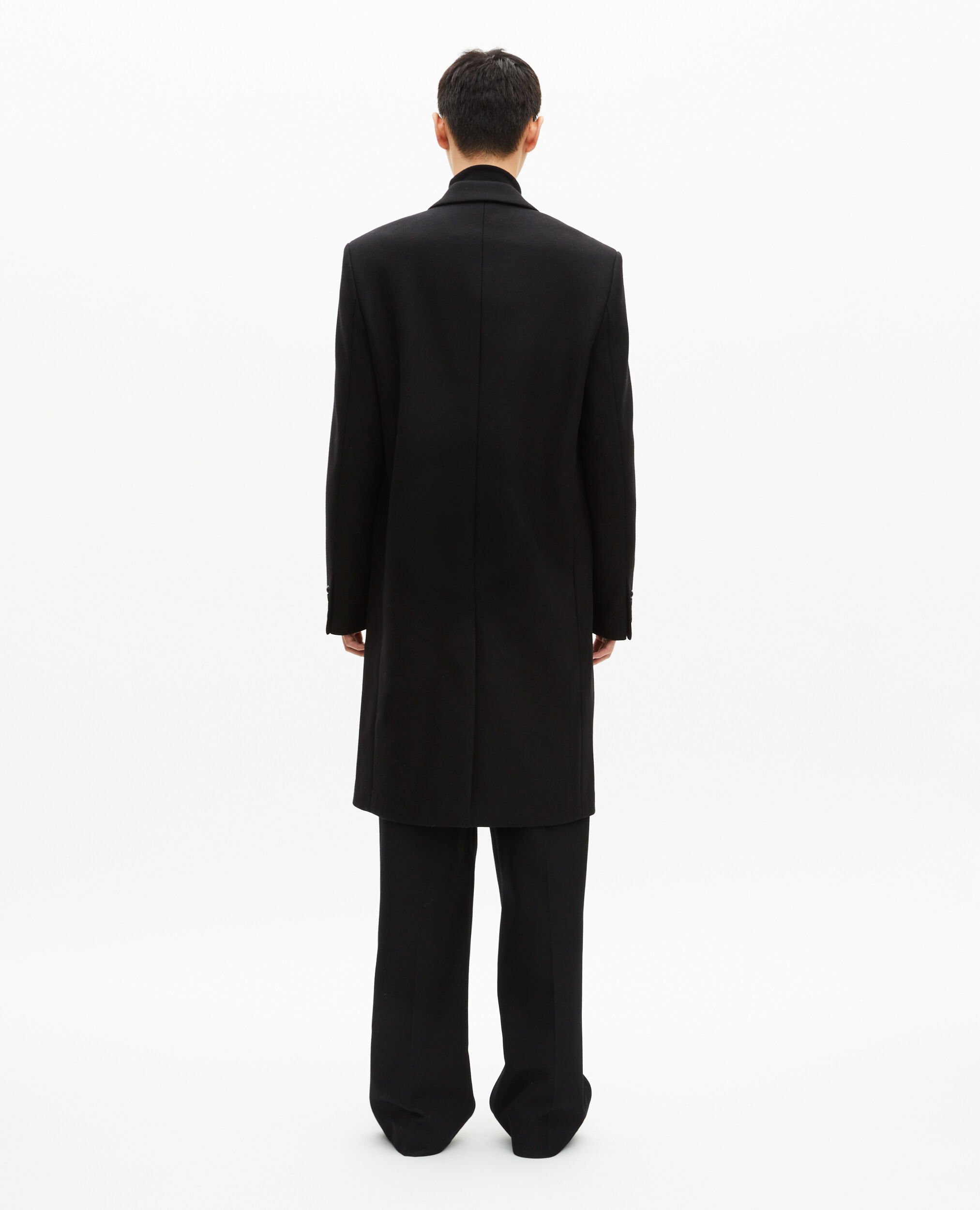 Black leather lapel collar coat, BLACK, hi-res image number null