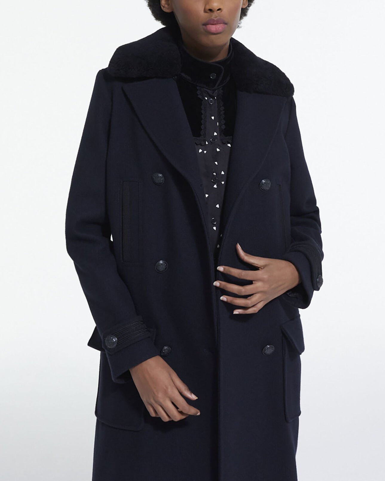 The Kooples FEMME NAVY manteau en laine bleu marine