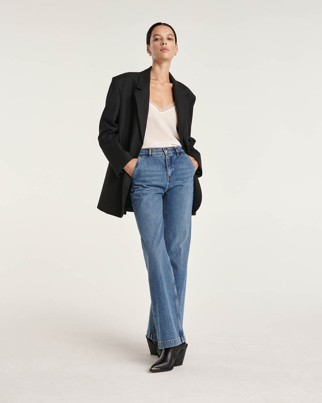 The Kooples WOMEN BLACK oversized black wool jacket w/three buttons