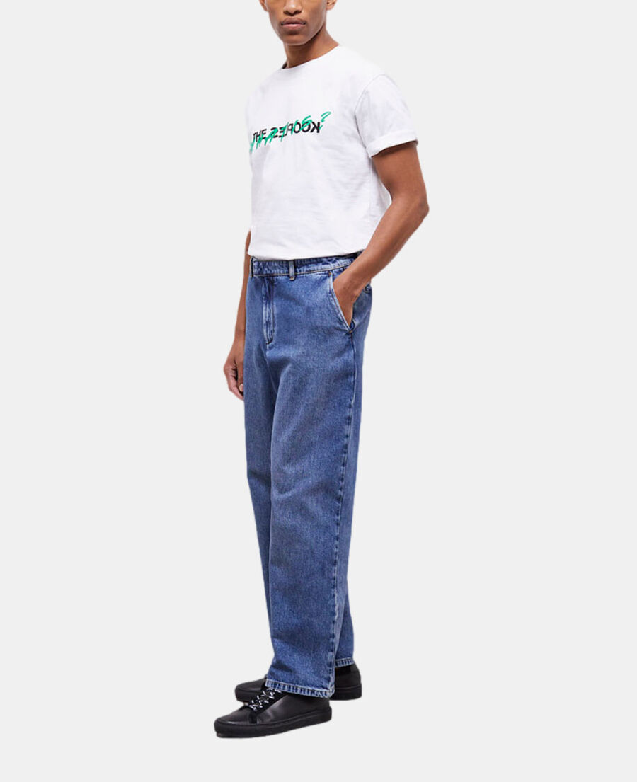 wide-leg blue jeans