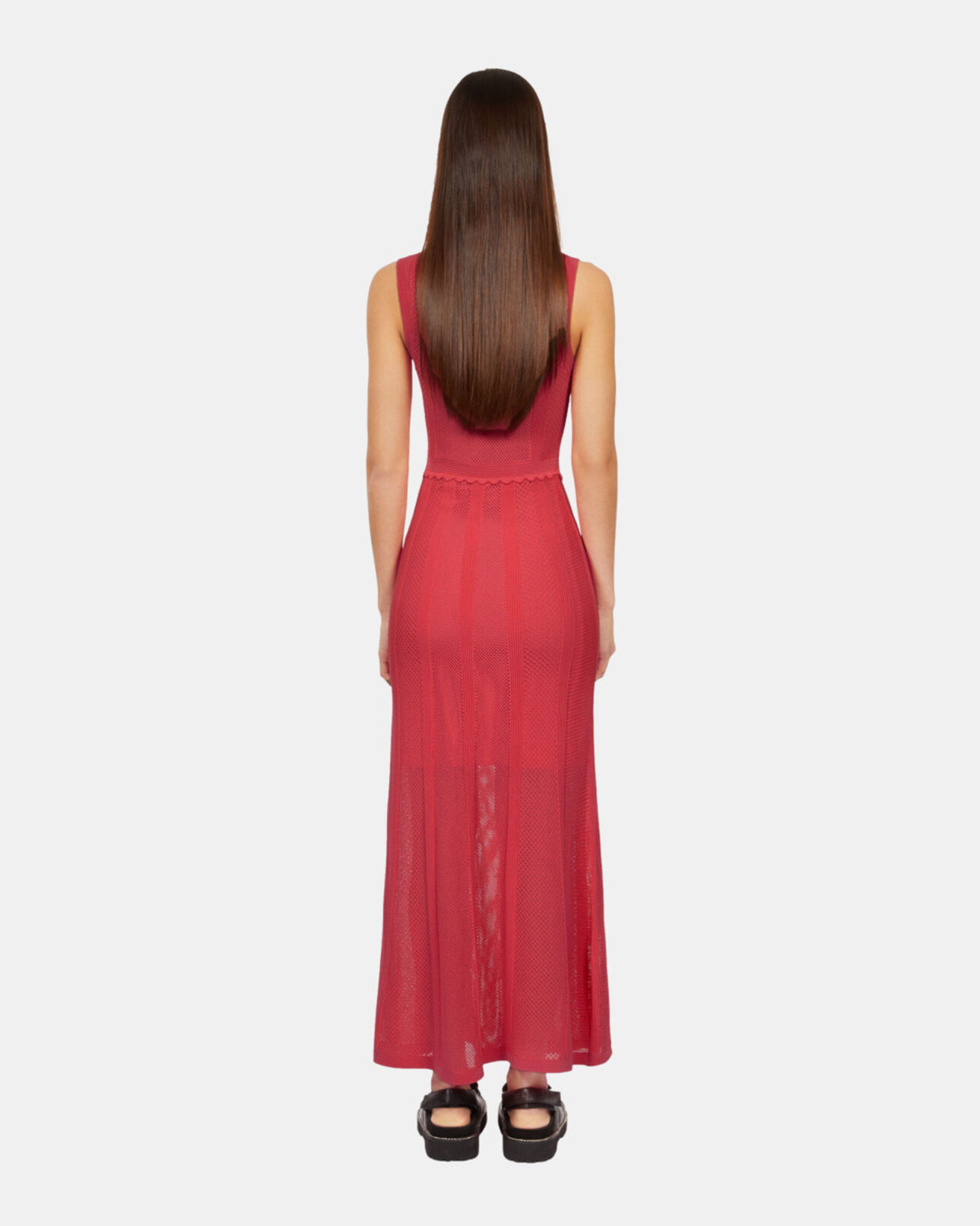 The Kooples WOMEN RETRO PINK long fuchsia openwork knit dress