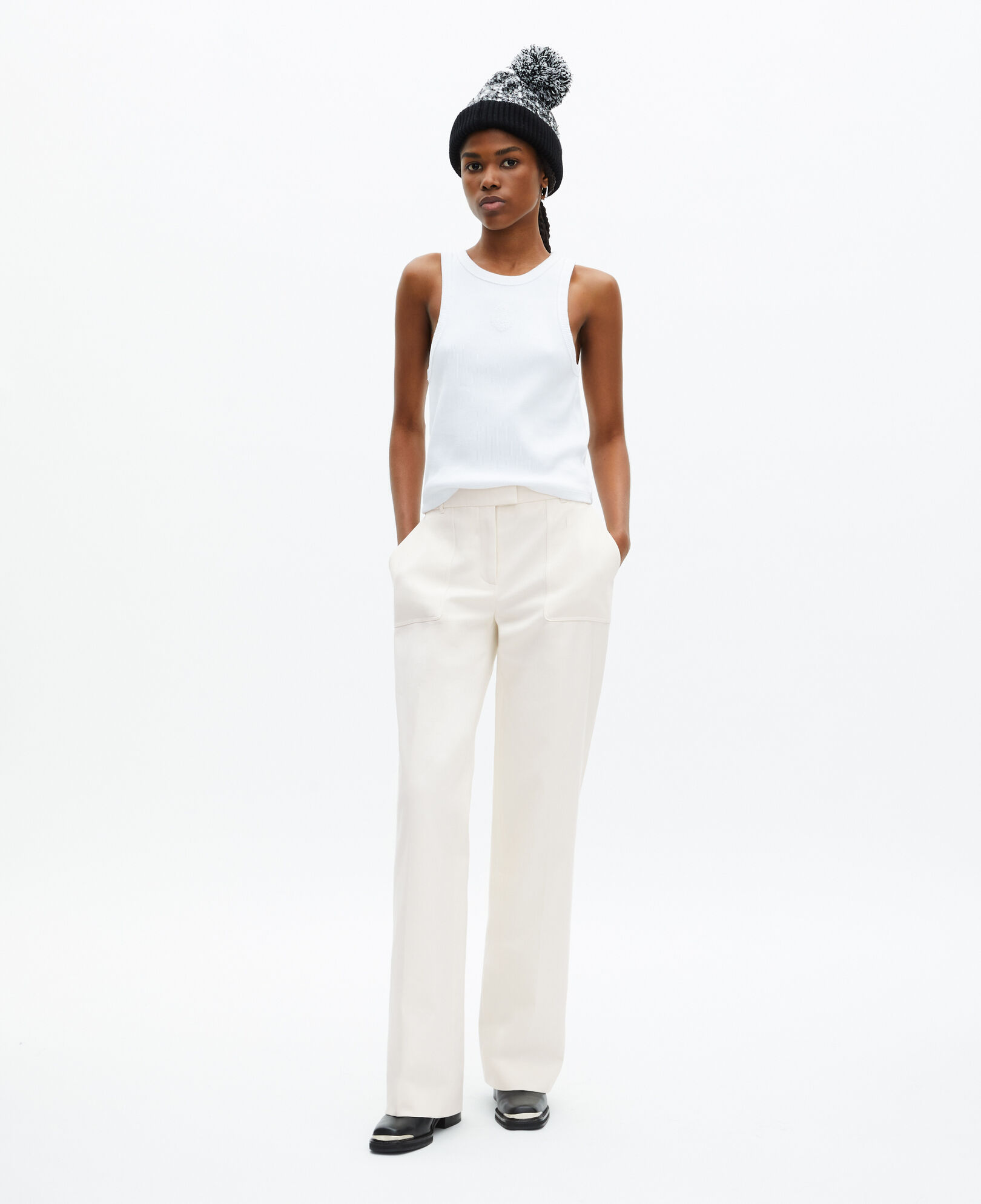 The Kooples WOMEN ECRU wide-leg ecru cotton pants