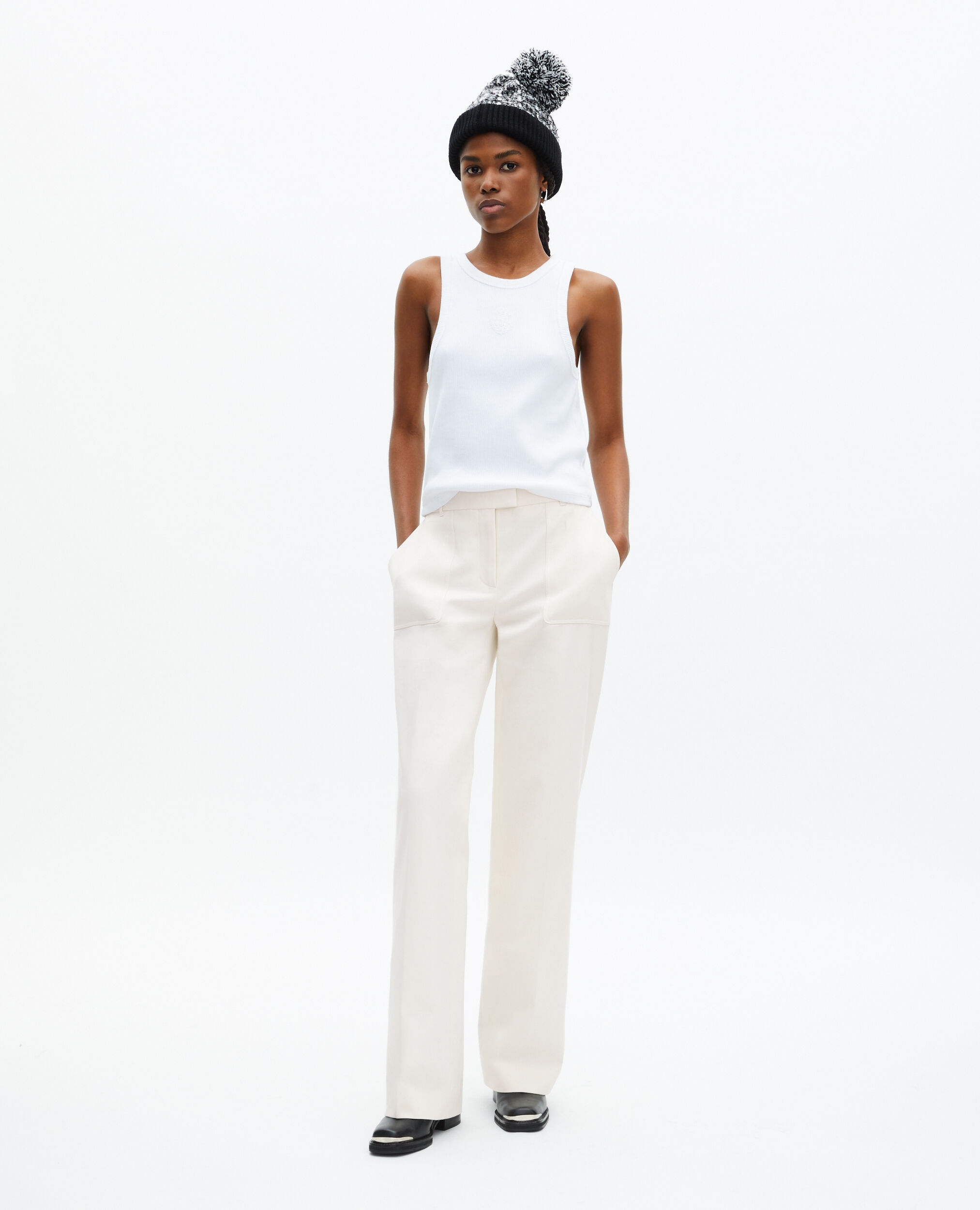 Wide-leg ecru cotton pants, ECRU, hi-res image number null