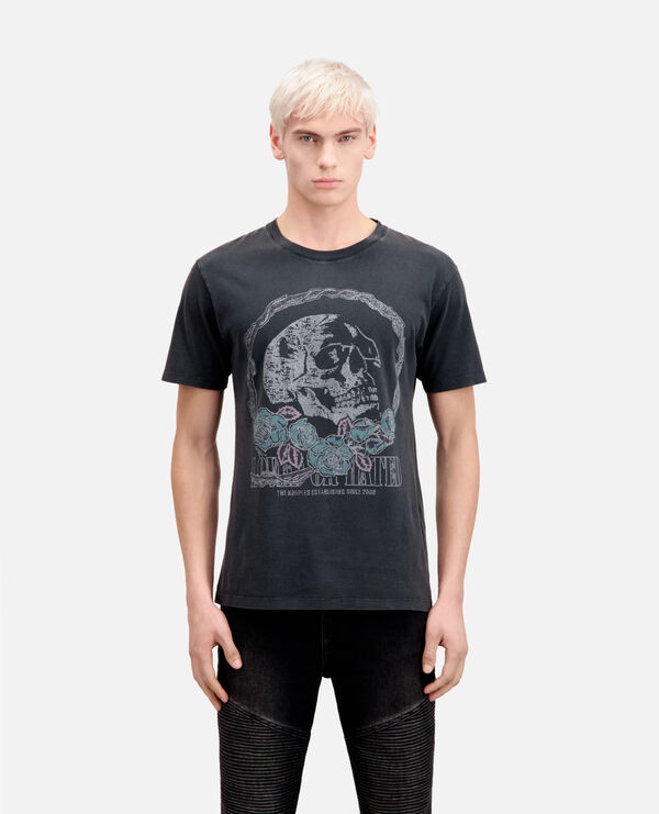 t-shirt noir avec sérigraphie vintage skull