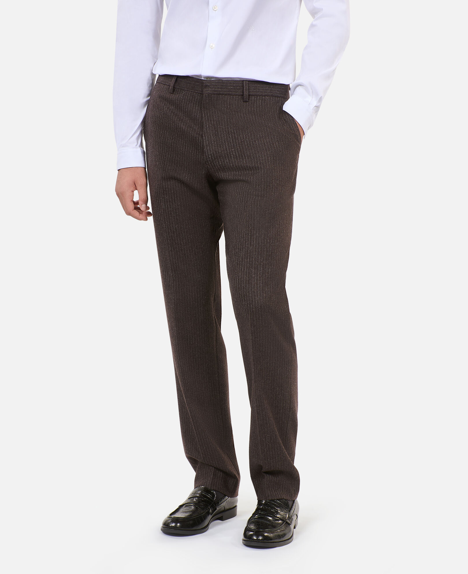 The Kooples MEN BROWN brown striped wide-leg trousers