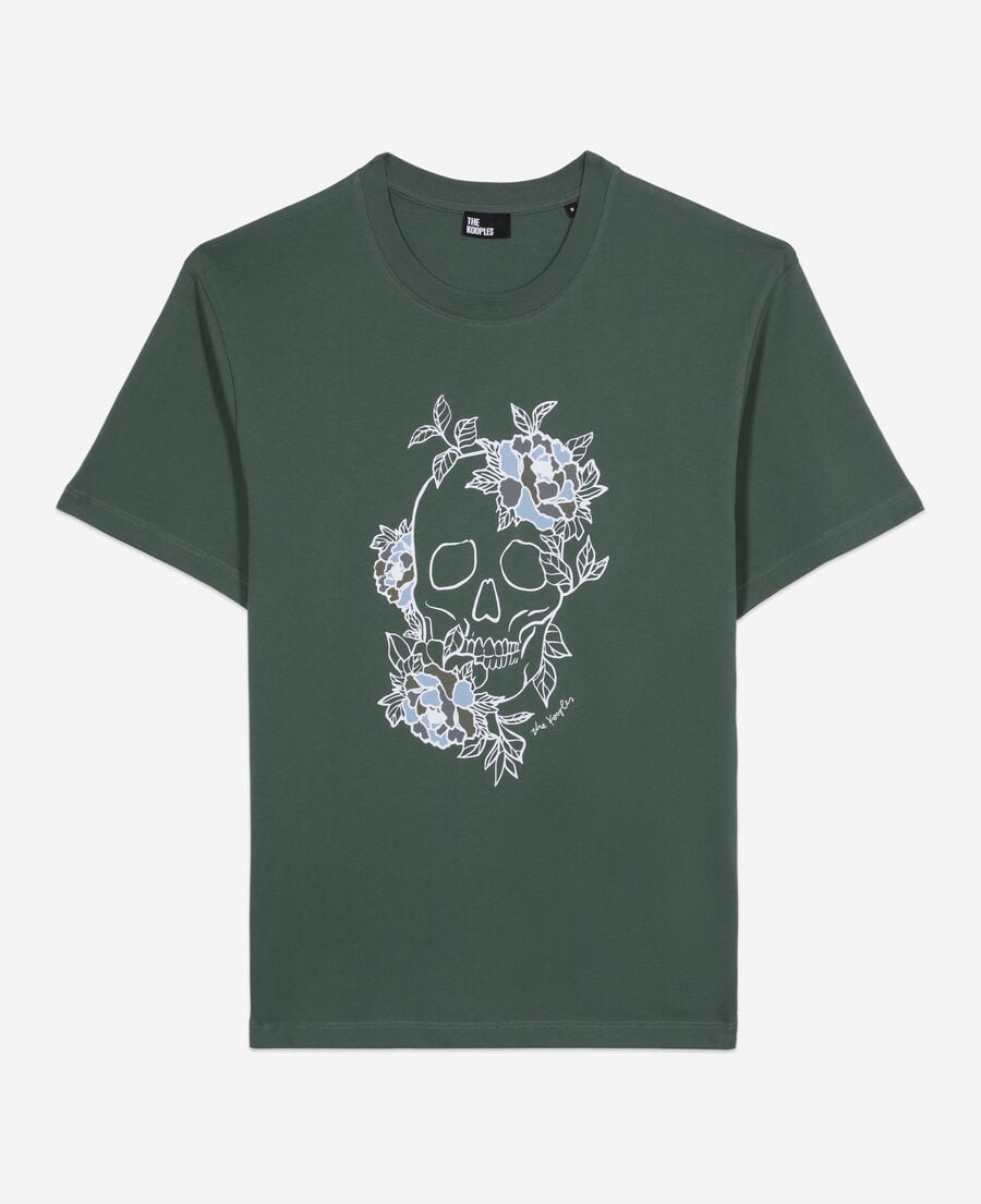 The Kooples H FOREST men's green t-shirt with flower skull serigraphy
