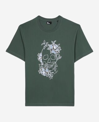 The Kooples H FOREST men's green t-shirt with flower skull serigraphy