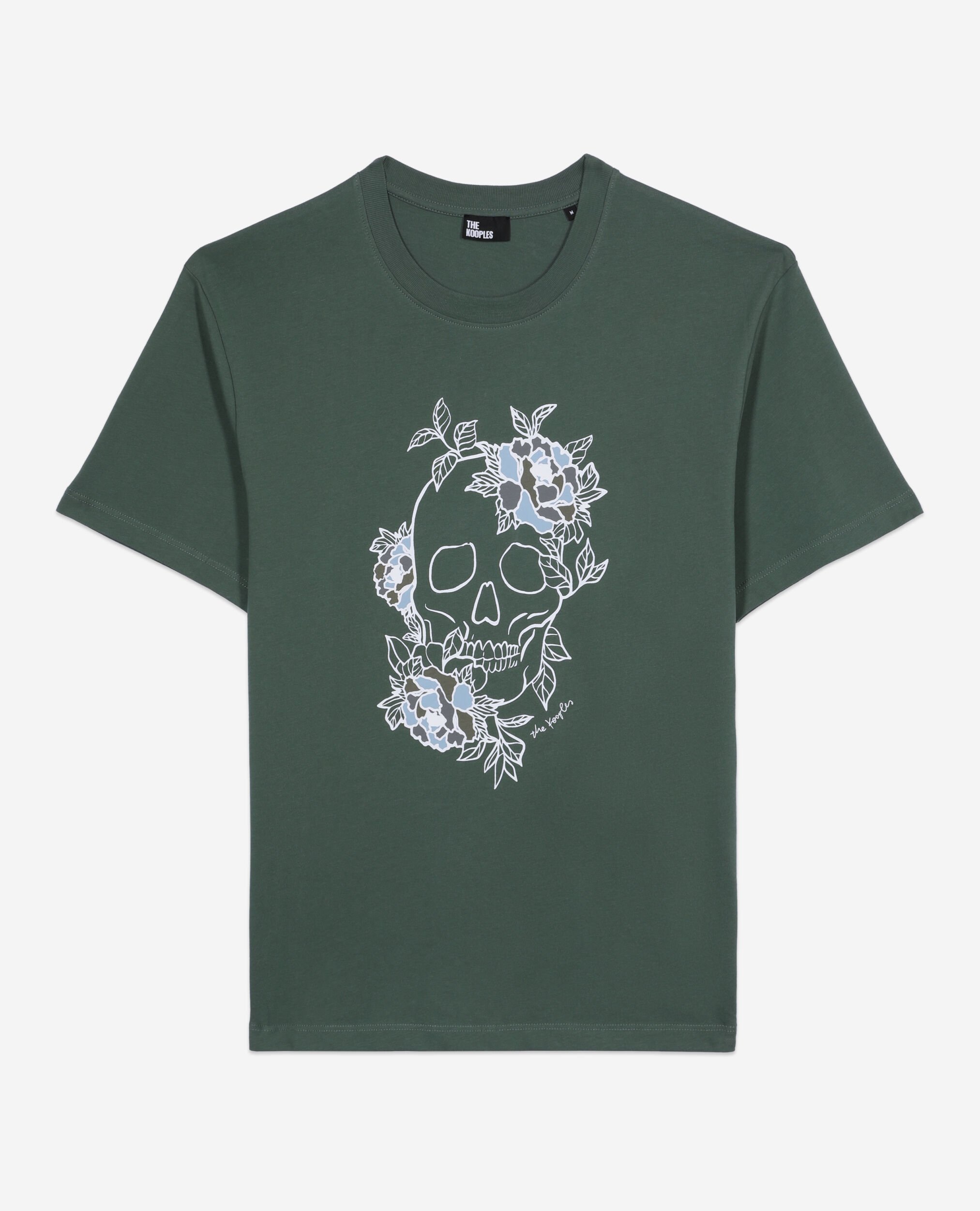 Men's green t-shirt with Flower skull serigraphy, FOREST, hi-res image number null