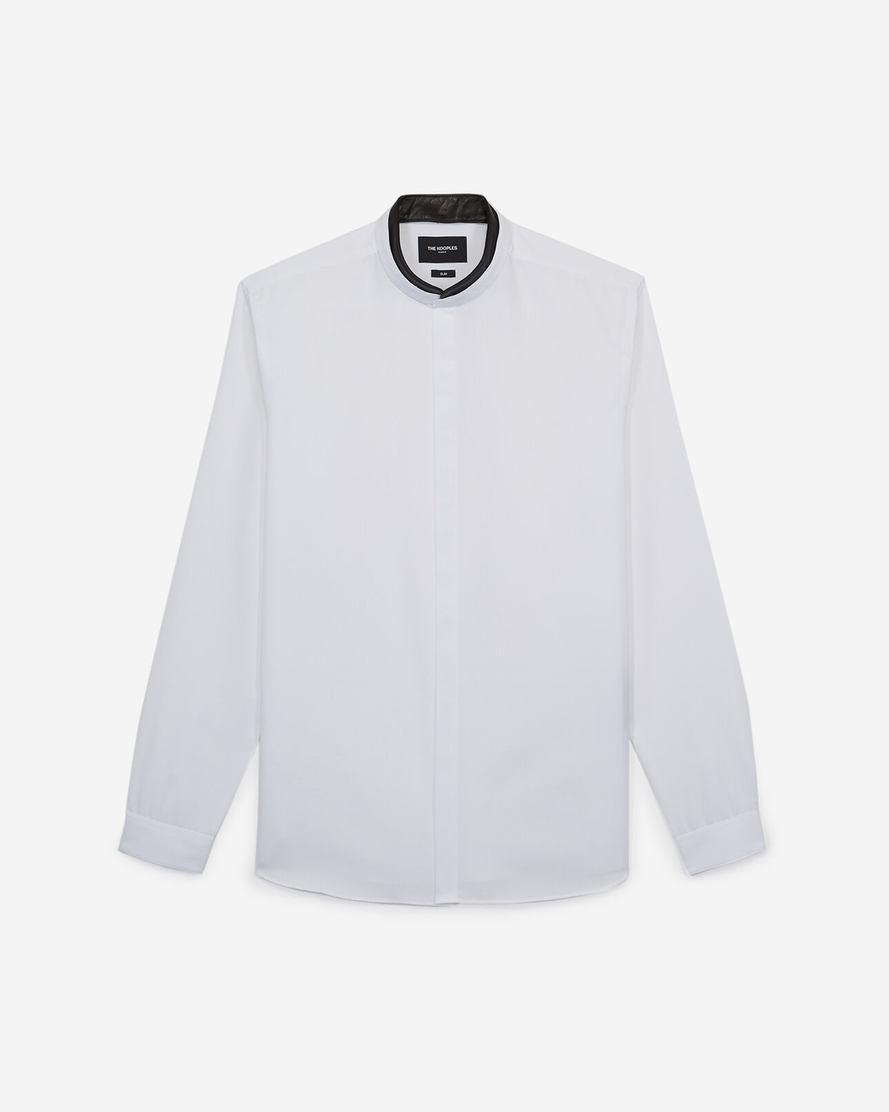The Kooples MEN WHITE shirt with leather officer collar, removable