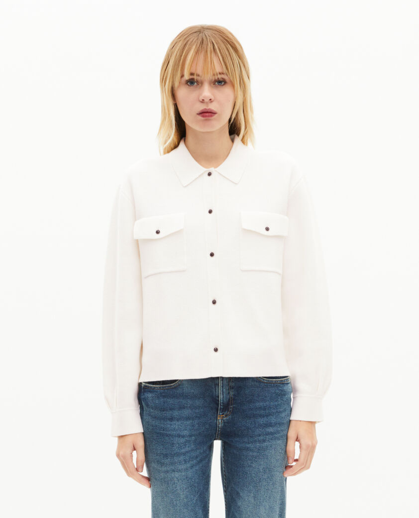 The Kooples WOMEN LIGHT BEIGE cardigan in merino wool and ecru cotton