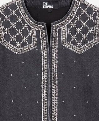 The Kooples WOMEN BLACK WASHED grey denim jacket with studs and pearls
