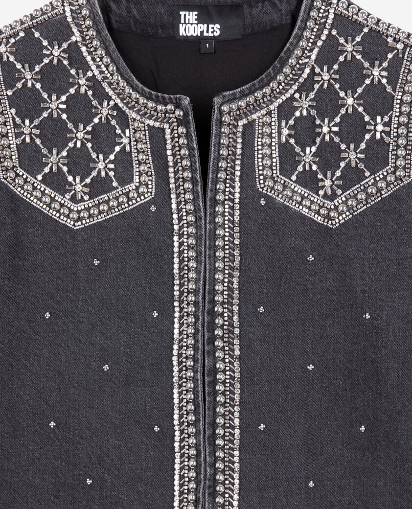 The Kooples MUJER BLACK WASHED chaqueta vaquera gris con tachuelas y perlas