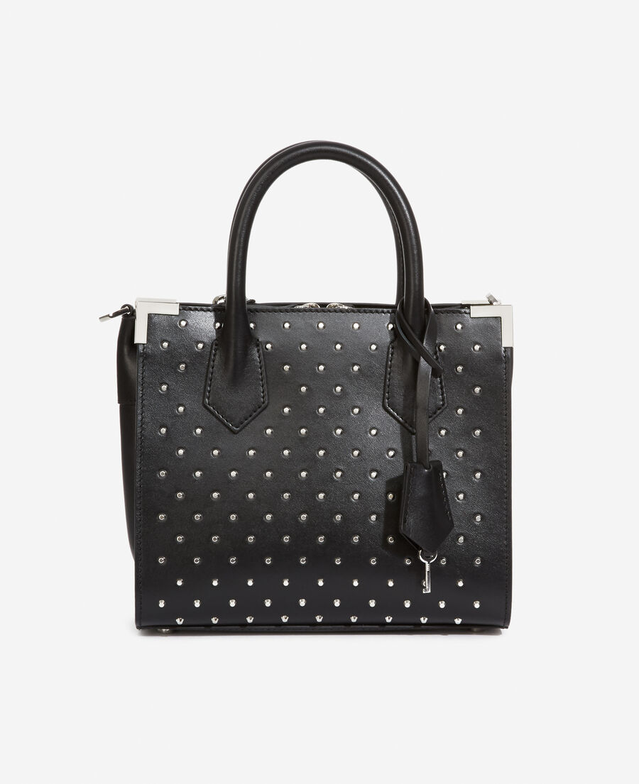 studded medium ming bag in black leather