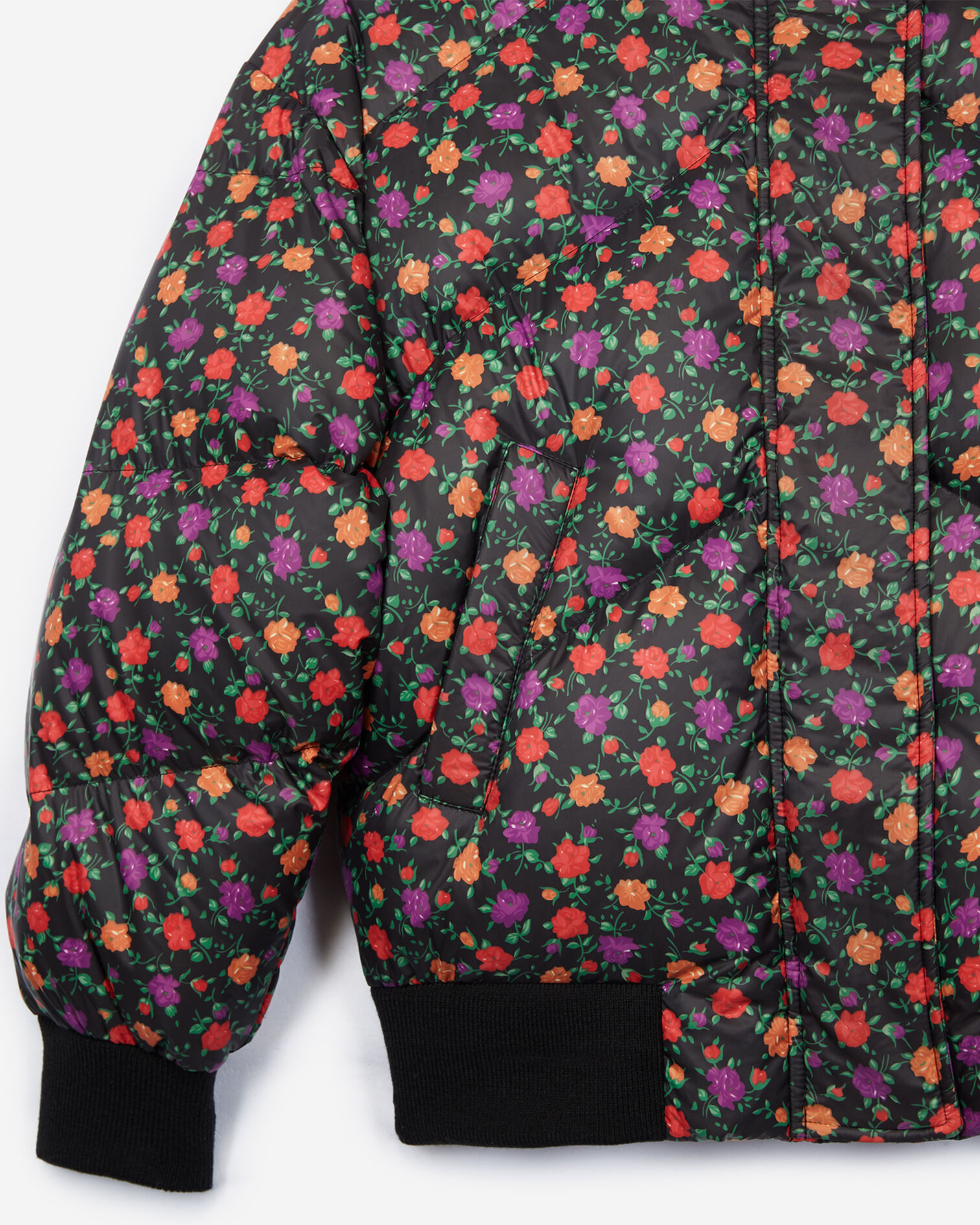 Black down jacket with floral print, MULTICOLOR, hi-res image number null