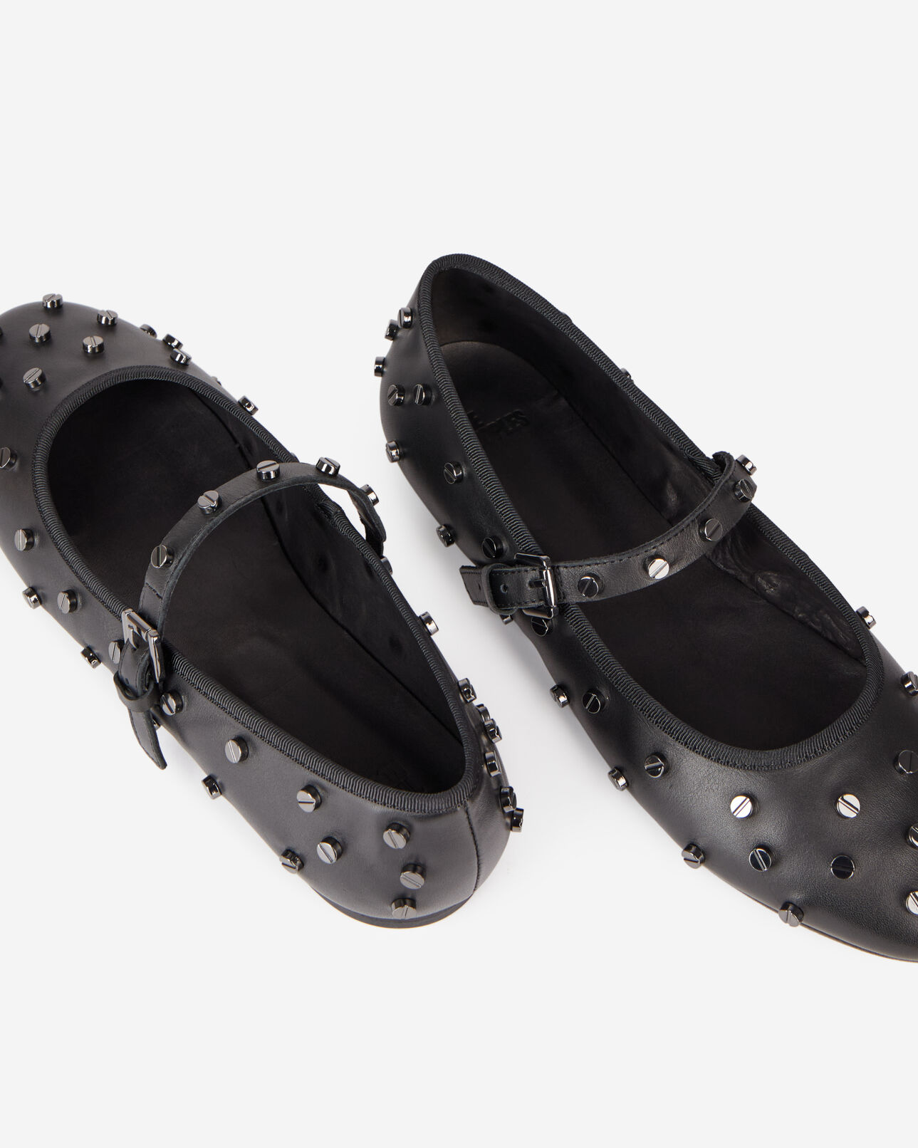 The Kooples DAMEN BLACK schwarze ballerinas aus leder mit nietenverzierung
