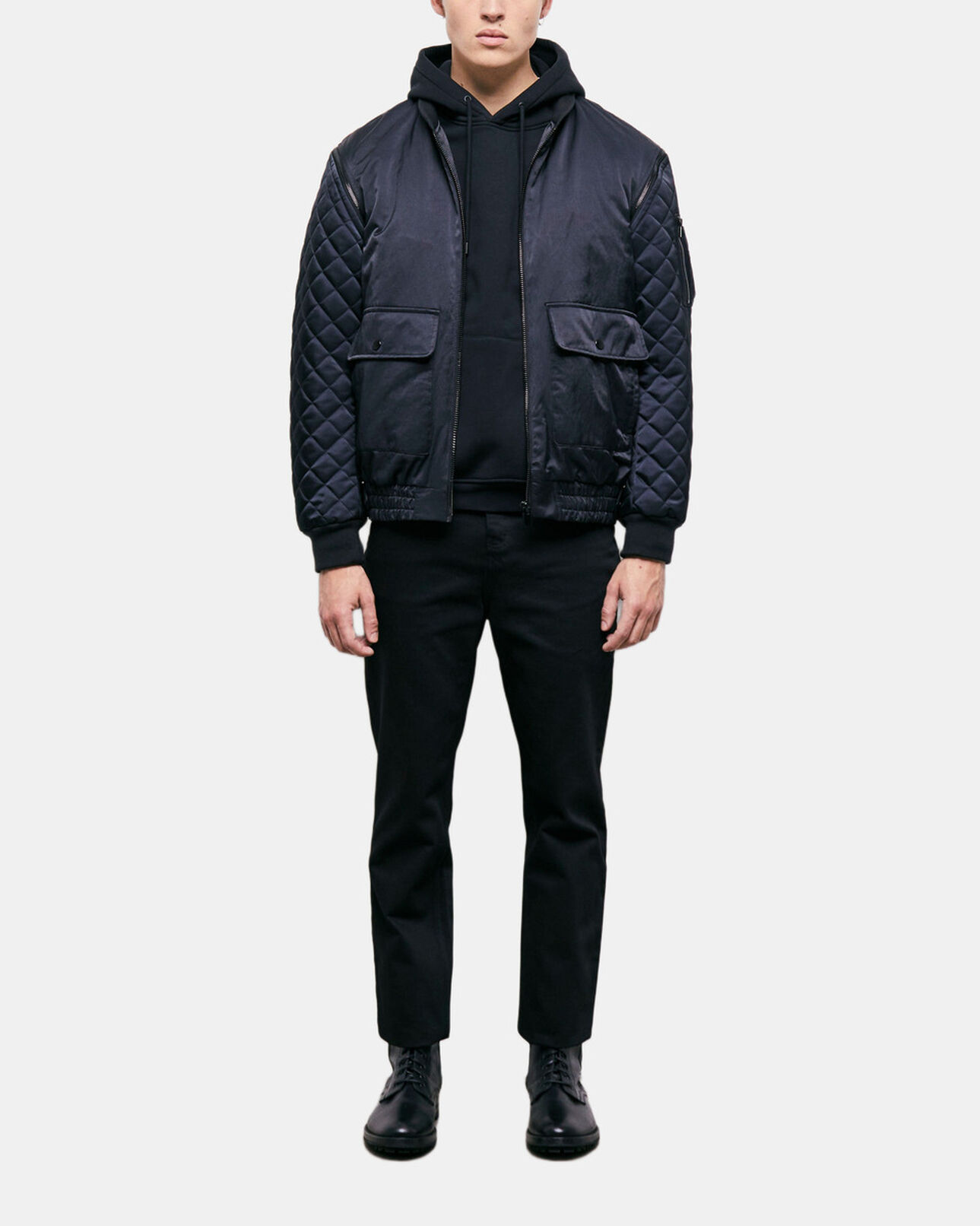 The Kooples MEN BLACK black bomber jacket with detachable sleeves