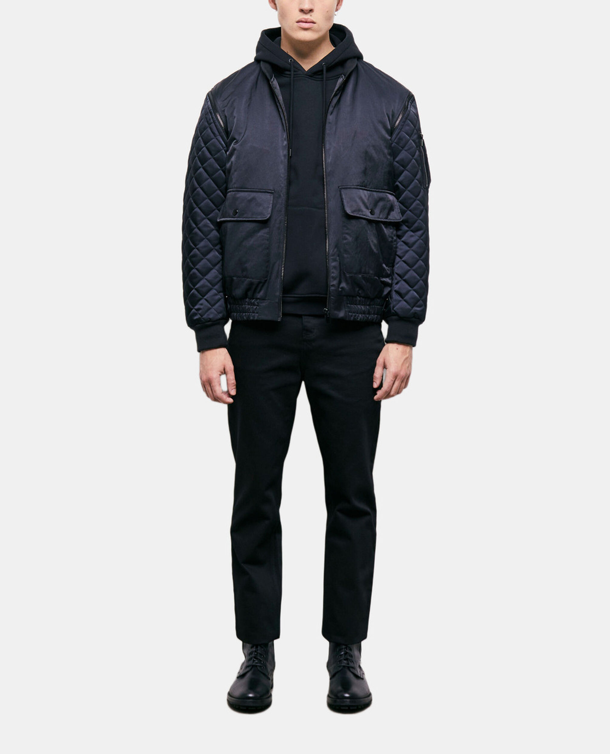 Black bomber jacket with detachable sleeves, BLACK, hi-res image number null