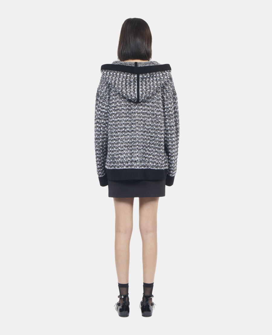 The Kooples F BLACK / WHITE black and white tweed hooded cardigan