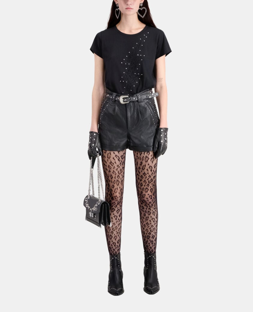 The Kooples F BLACK leather shorts with studs