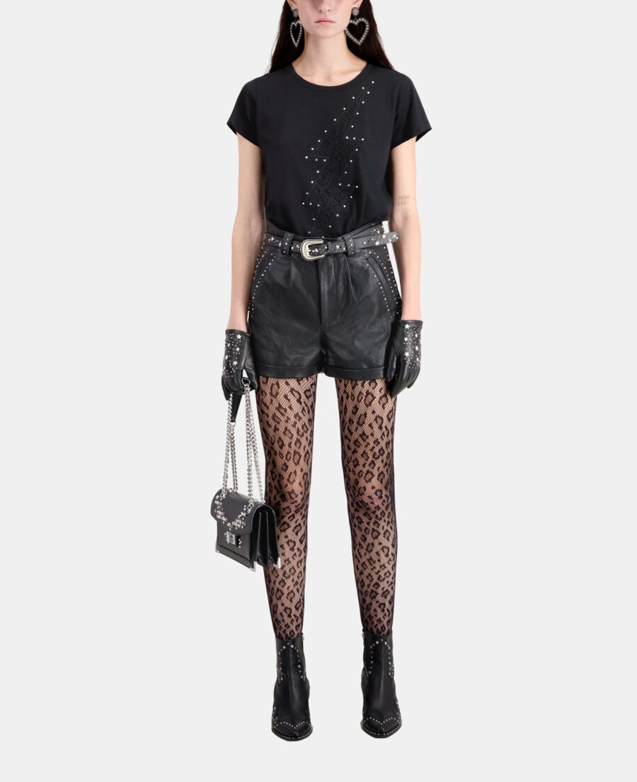 The Kooples F BLACK leather shorts with studs