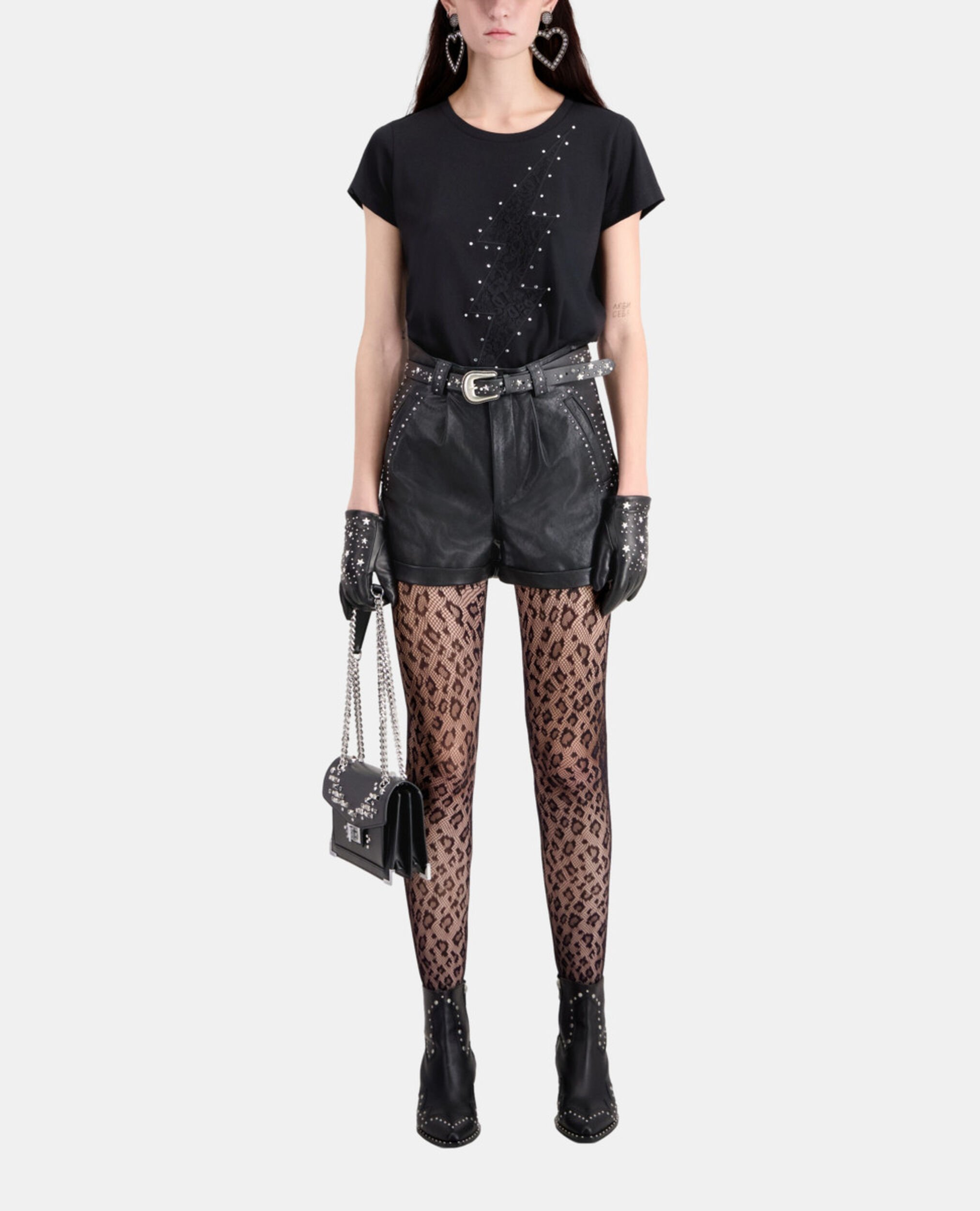 Leather shorts with studs, BLACK, hi-res image number null