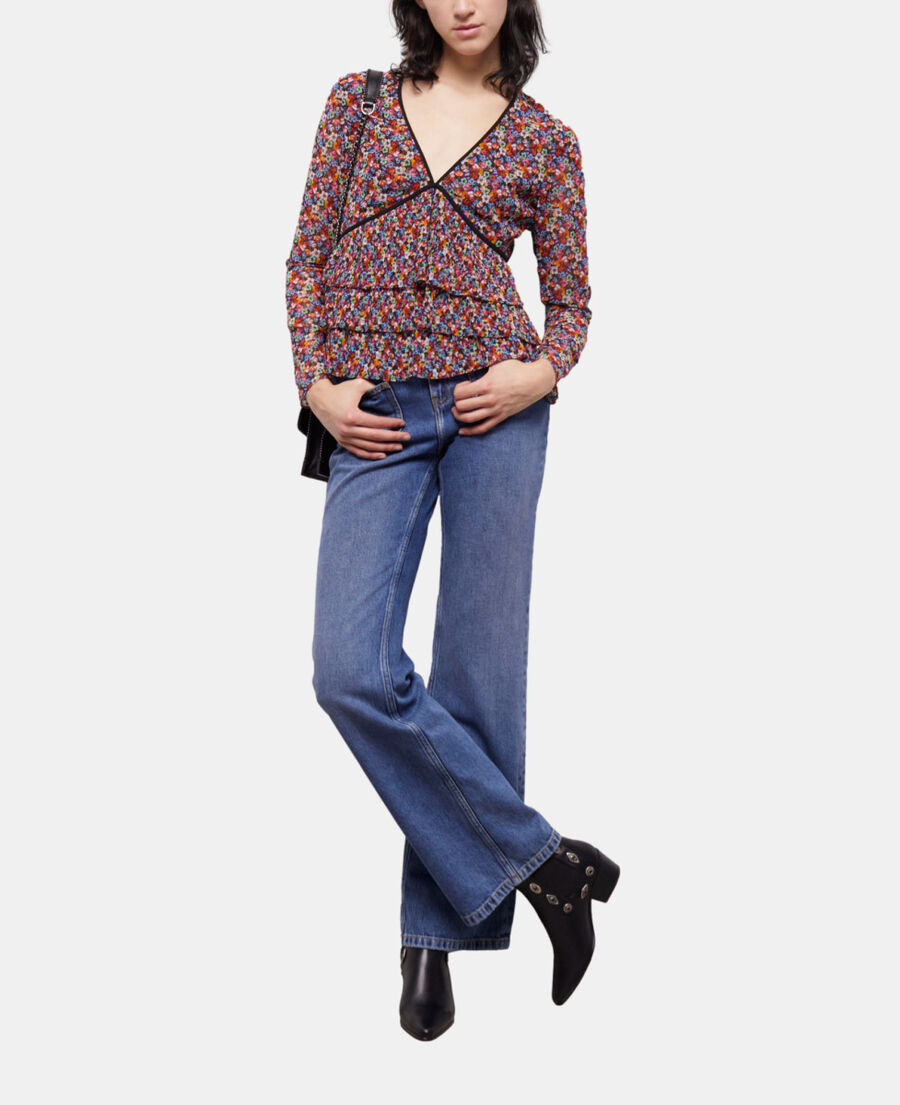 top multicolore à volants plissés