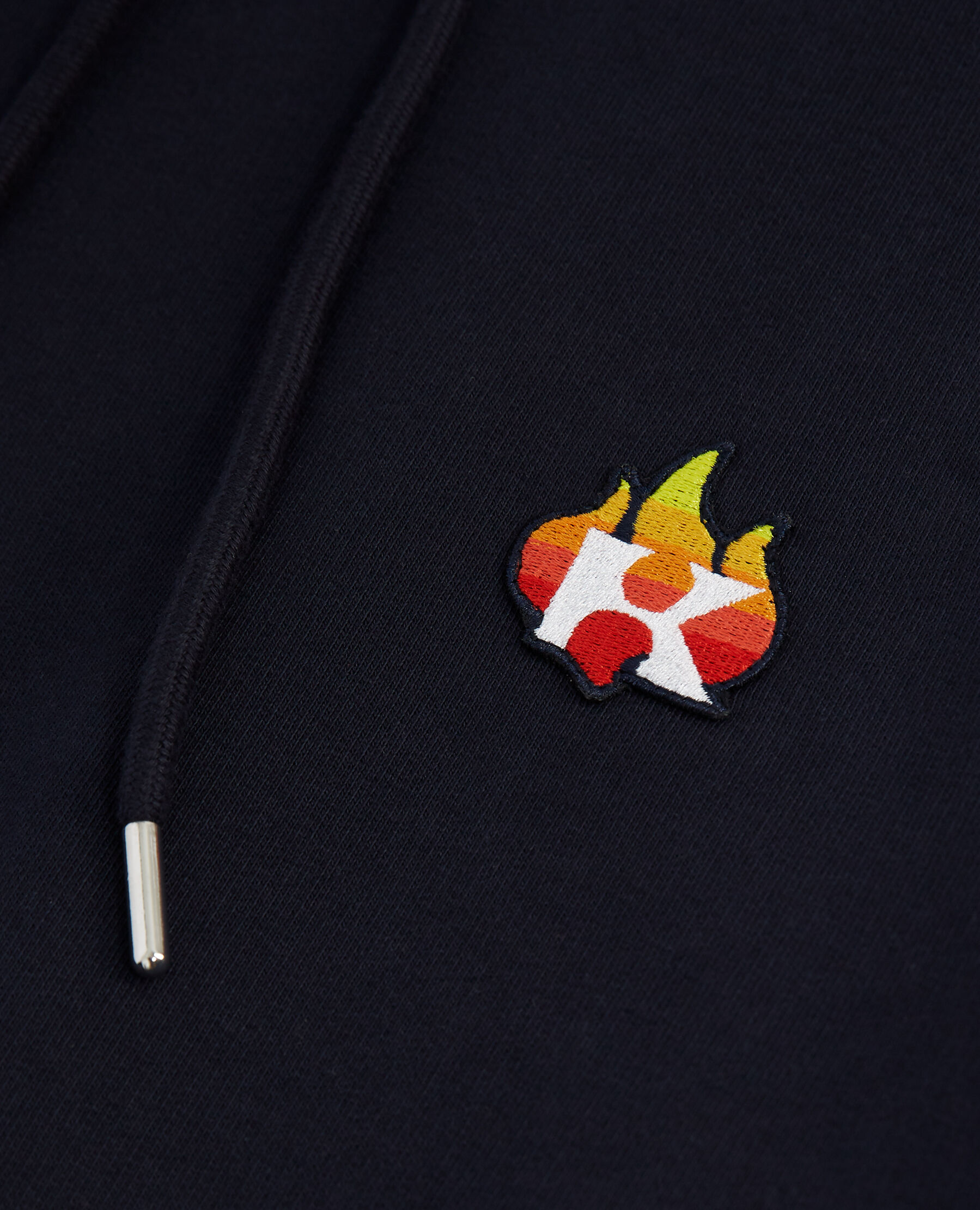 Navy sweatshirt hood embroidered flame logo The Kooples US