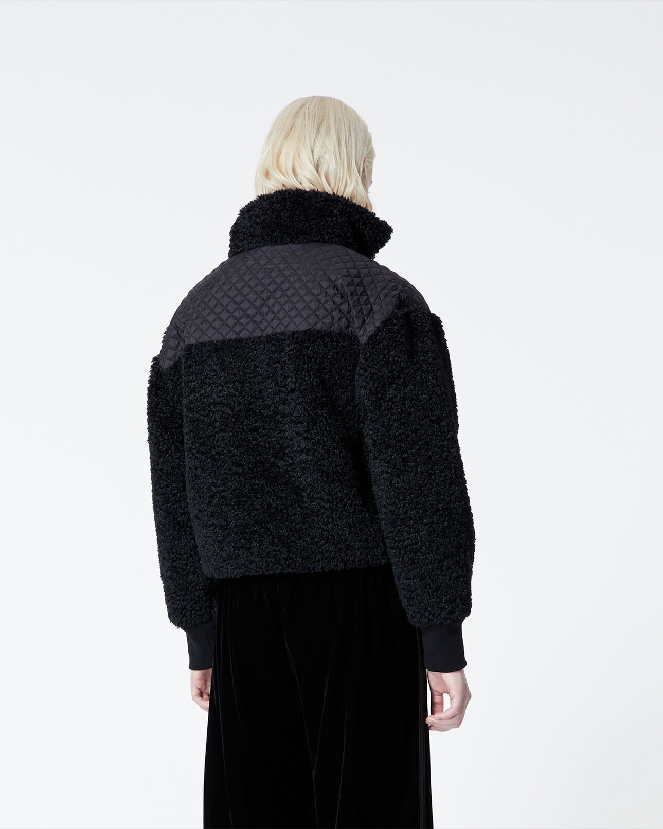 The Kooples FEMME BLACK sweat noir façon mouton poche poitrine