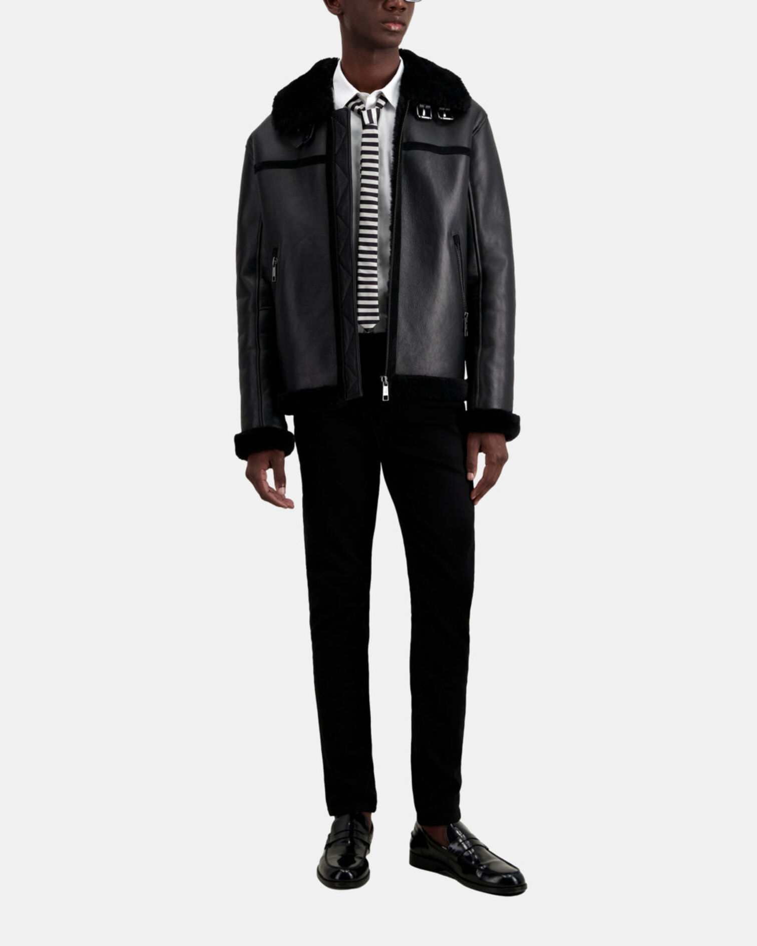 Black shearling jacket, BLACK, hi-res image number null