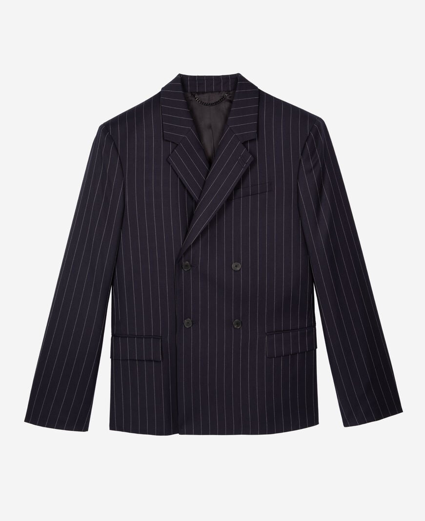 The Kooples H DARK NAVY blue striped wool suit jacket
