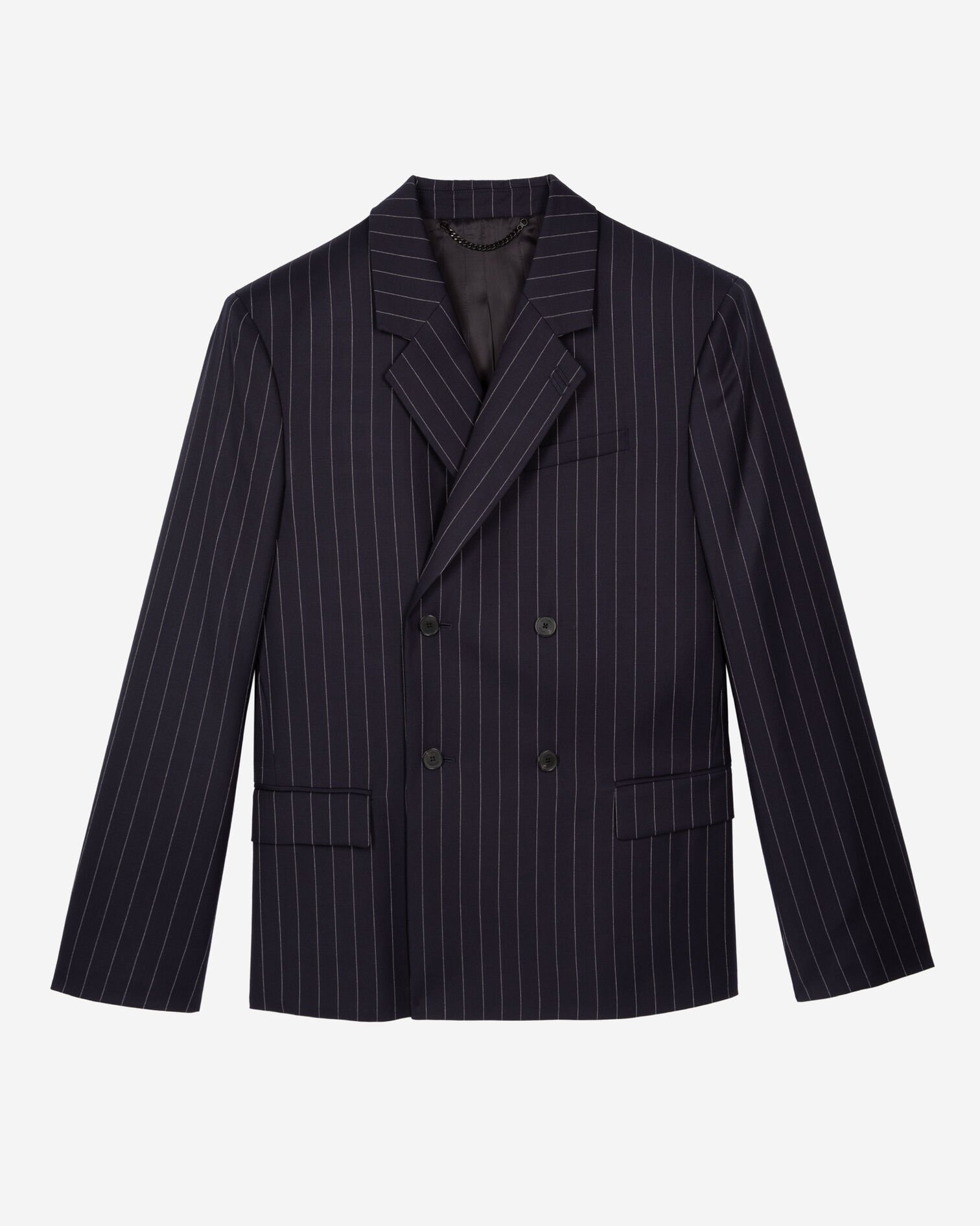 Veste de costume en laine à rayures bleue foncée, DARK NAVY, hi-res image number null