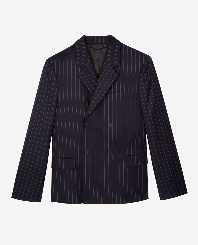 The Kooples HOMME DARK NAVY veste de costume en laine à rayures bleue foncée