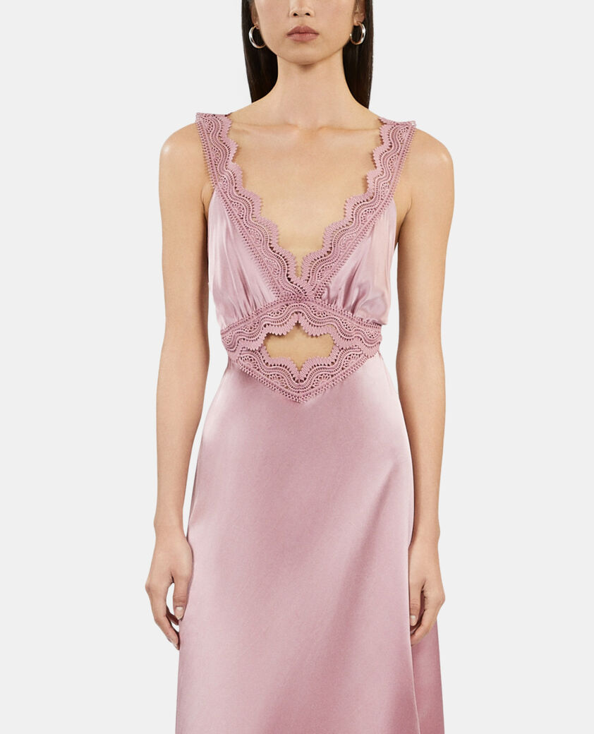 The Kooples FEMME PINK WOOD robe nuisette longue avec guipure lilas