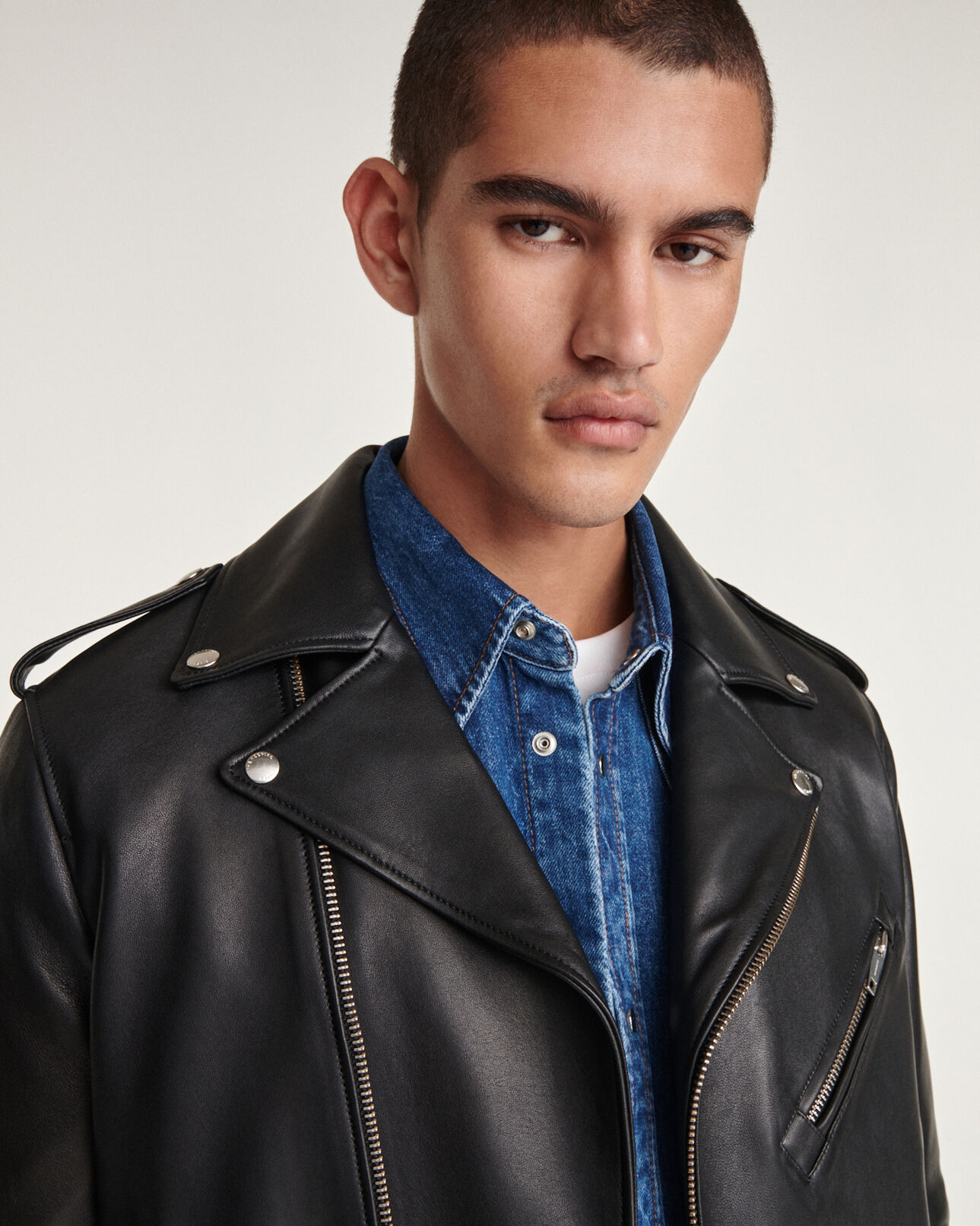 The Kooples HOMME BLACK blouson en cuir avec col amovible