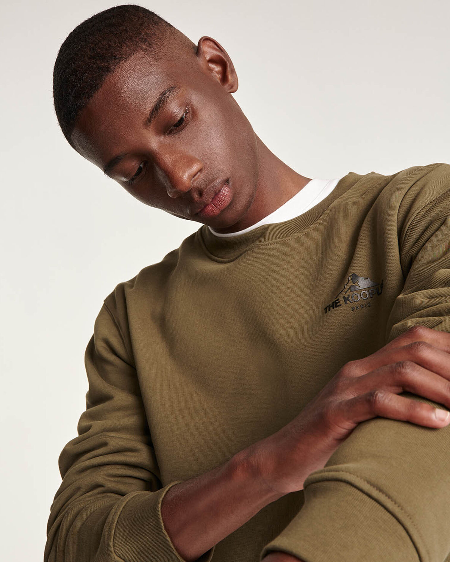 Khaki crew neck cotton sweatshirt black logo, OLIVE NIGHT, hi-res image number null