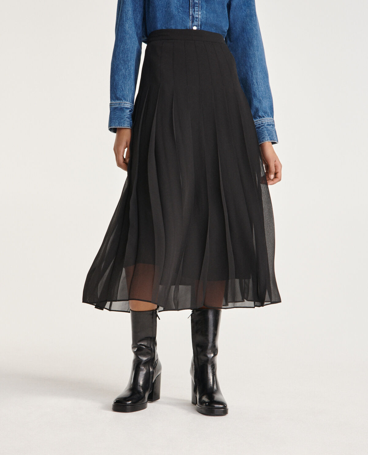 Jupe longue fluide noire detail plisse The Kooples