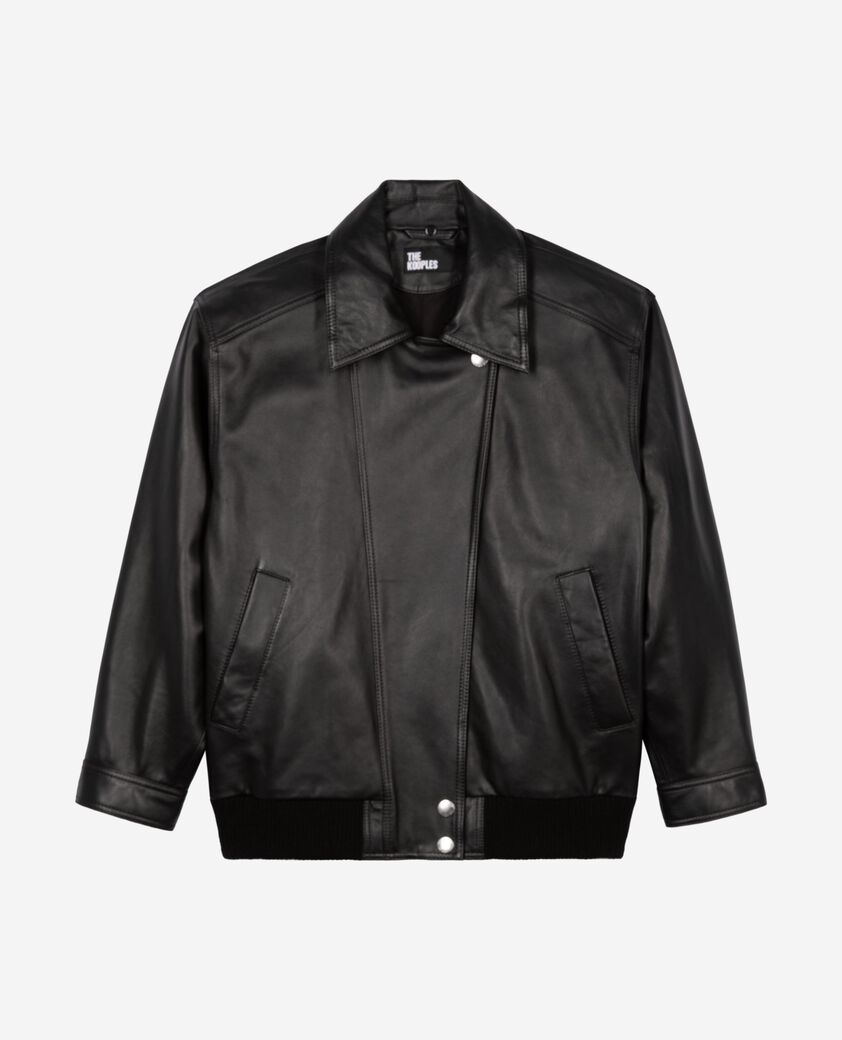 The Kooples F BLACK leather jacket with removable fur collar, black