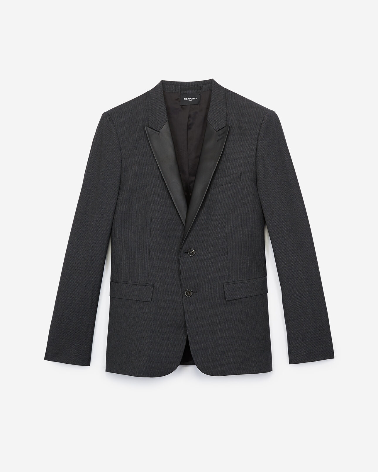 The Kooples HOMME BLACK GREY veste en laine grise avec revers de col en cuir