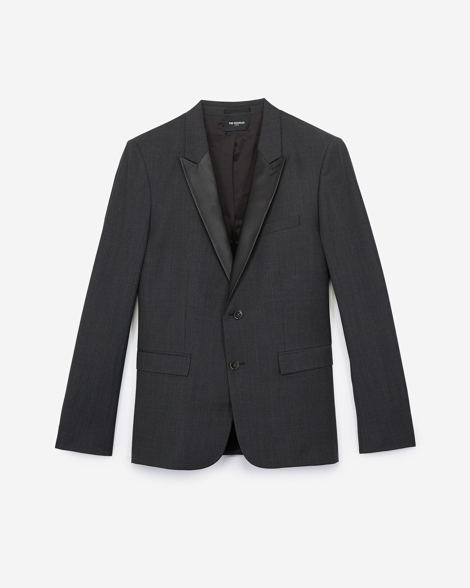 Veste en laine grise avec revers de col en cuir, BLACK GREY, hi-res image number null