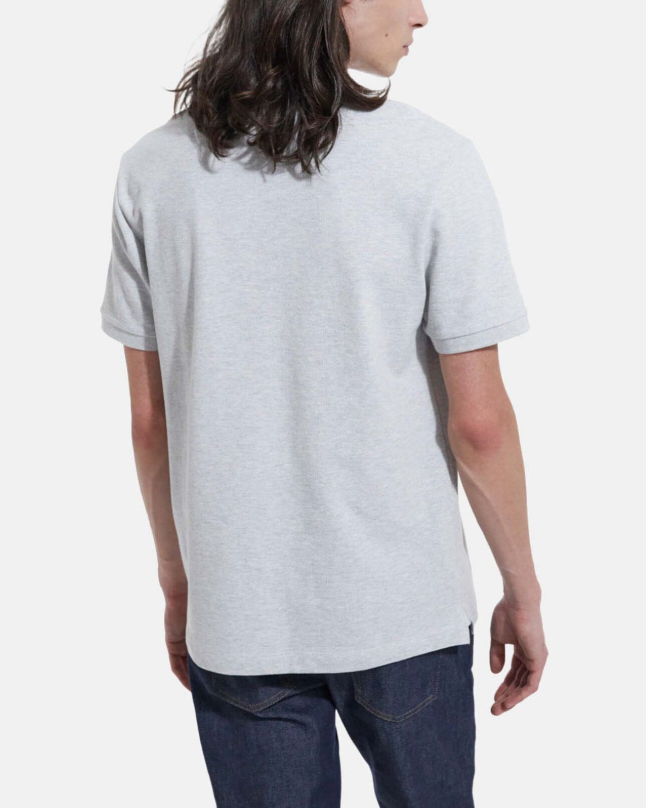 The Kooples HOMME LIGHT GREY MELANGE / BLUE polo gris clair coton col officier brodé