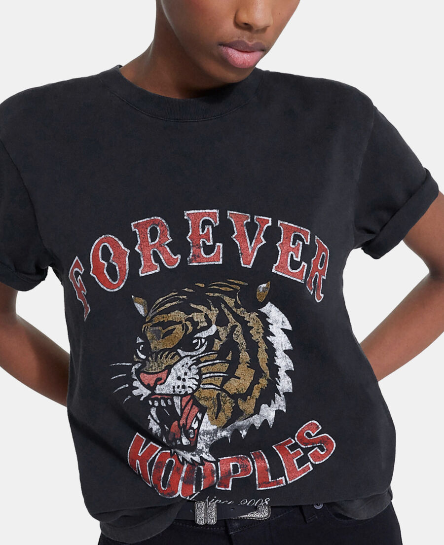 black t-shirt with screen print