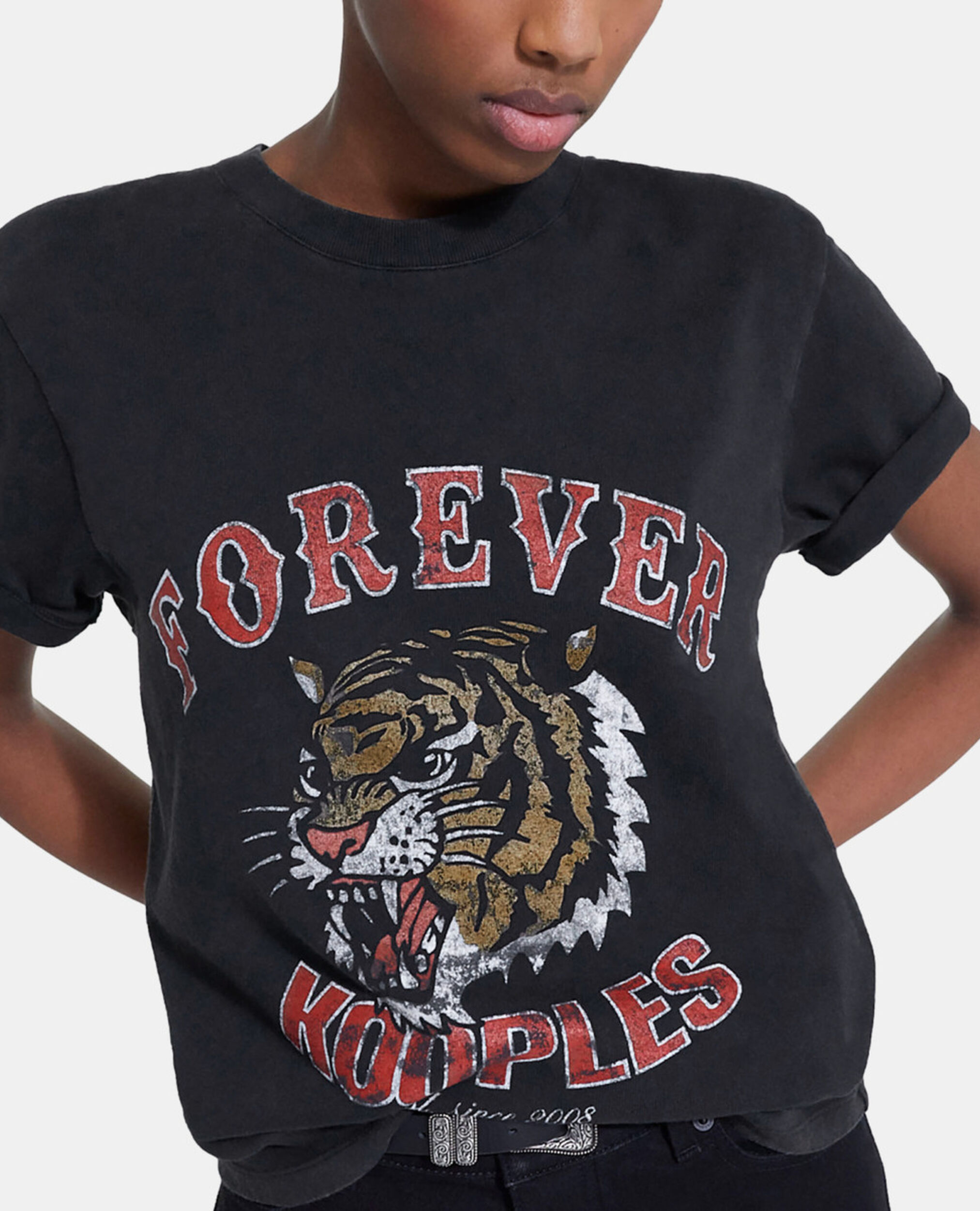 Black T-shirt with screen print, BLACK WASHED, hi-res image number null