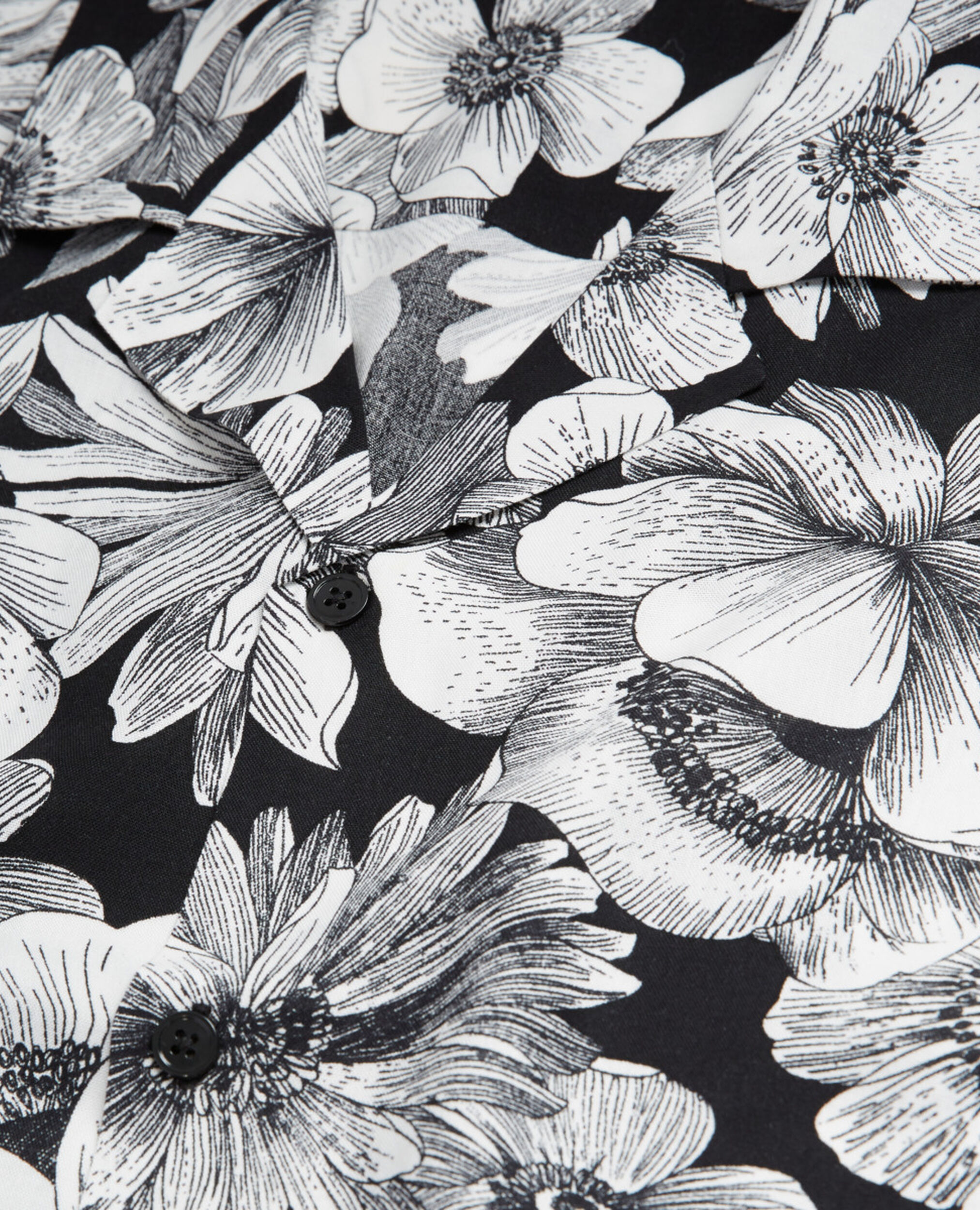 Camisa floral con cuello hawaiano, BLACK WHITE, hi-res image number null