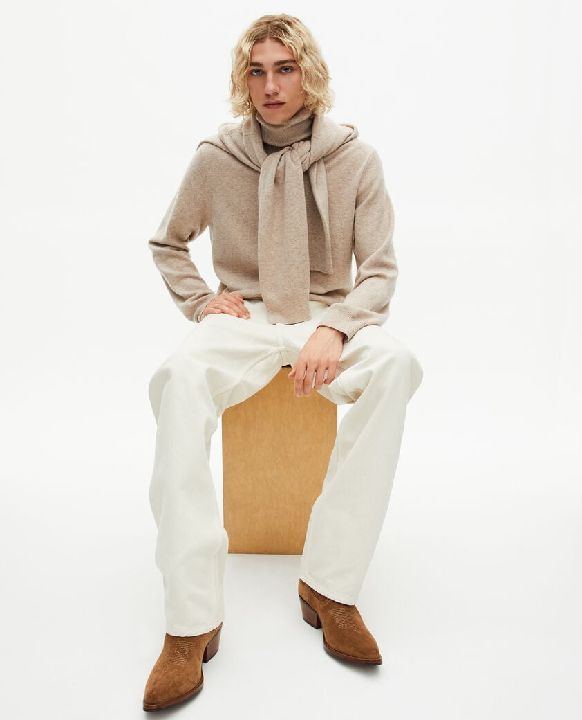 The Kooples HOMME BEIGE MELANGE pull col roul&eacute; en cachemire beige