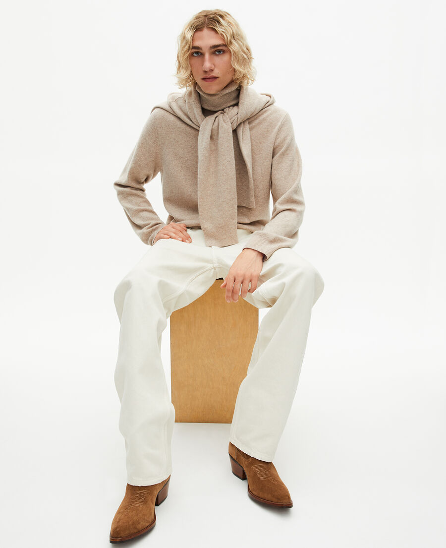 The Kooples MEN BEIGE MELANGE beige cashmere turtleneck sweater